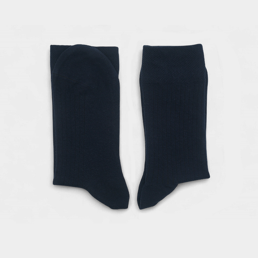 Men's Navy Ribbed Dress Socks - FTS03