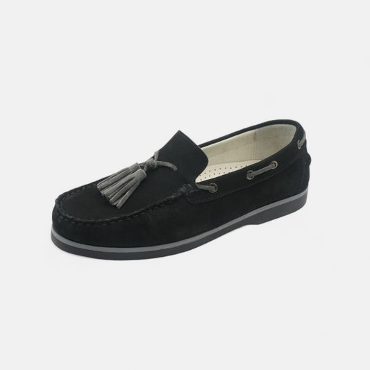 Men's Black Suede Tassel Boat Loafers - FT04-0991