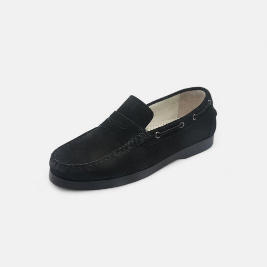 Men's Black Suede Leather Penny Loafers - FT04-0434