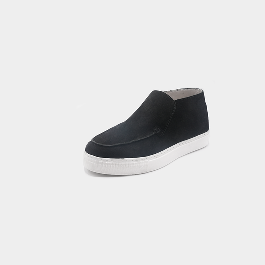 Men's Black Suede Leather Mid-Top Sneakers - FT05-1137