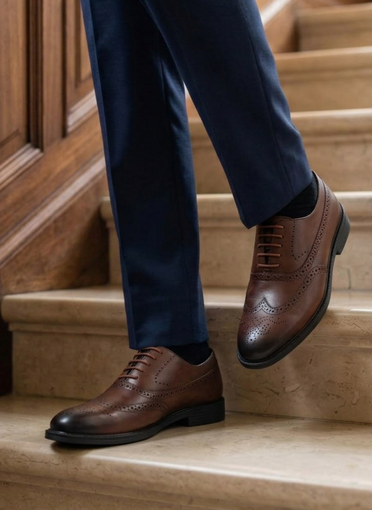 Men’s Tan Leather Brogue Oxford Shoes – FT07-1050