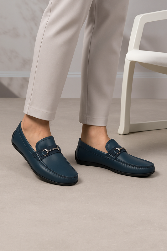 Men’s Navy Leather Horsebit Loafers – FT03-0987