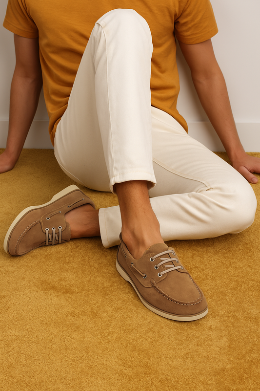 Men's Tan Sued Leather Boat Shoe - FT04-0301