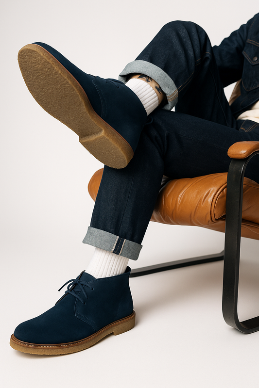 Men's Navy Suede Leather Chukka Boots - FT04-0605