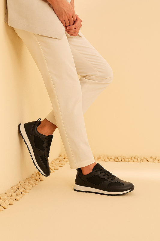 Men's Black Suede Mesh Sneakers - FT05-0585