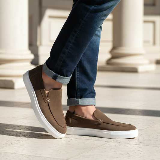 Men's Brown Suede Leather White Sneaker Sole - FT05-1158
