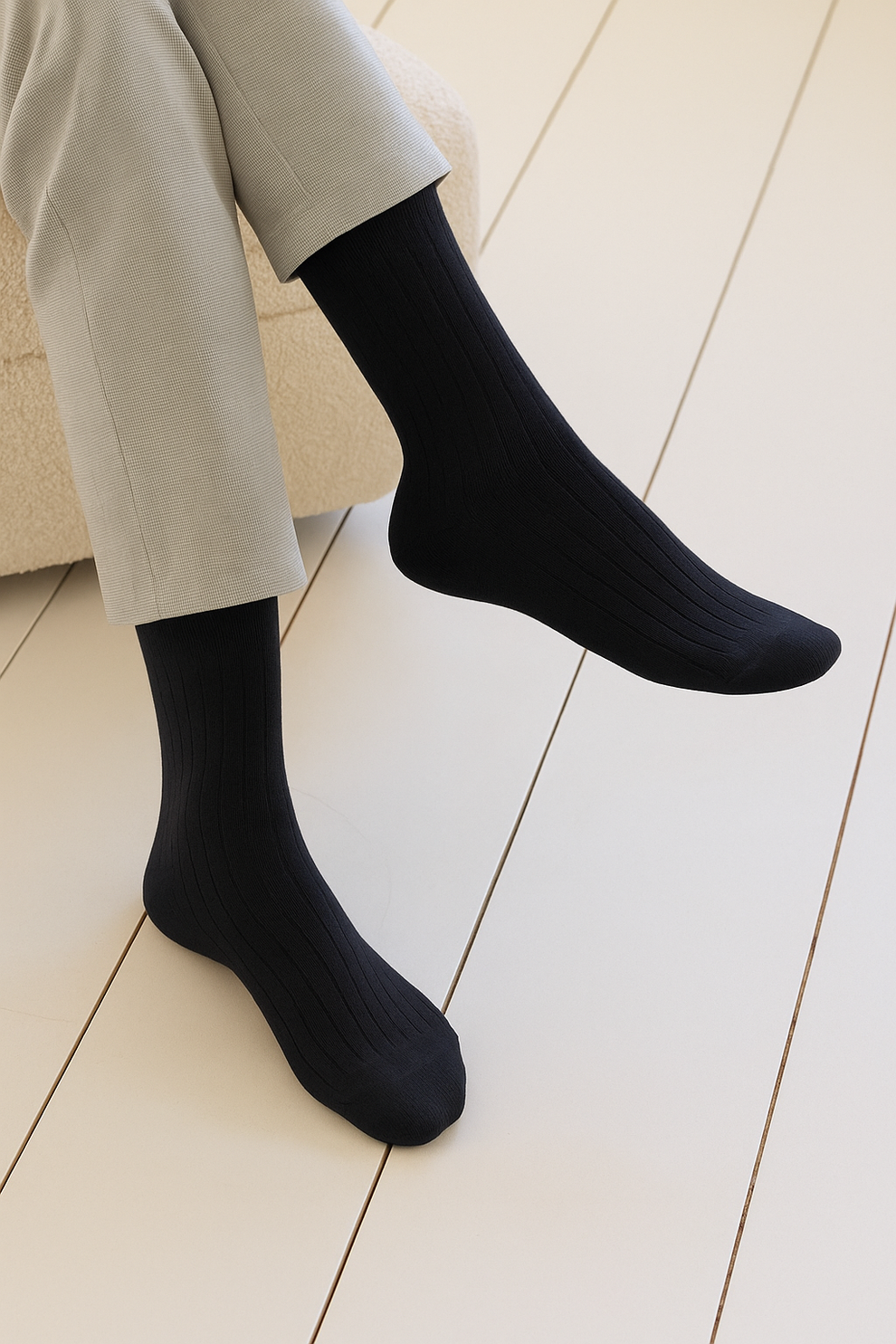 Men's Dark Grey Ribbed Dress Socks - FTS03 – footlib.com