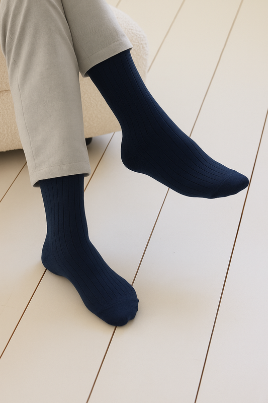 Men's Navy Ribbed Dress Socks - FTS03