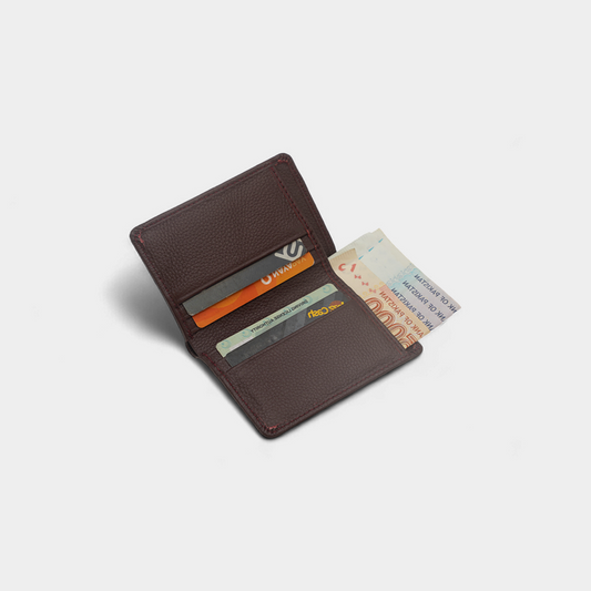 Vertical Genuine Burgundy Leather Card Holder Wallet