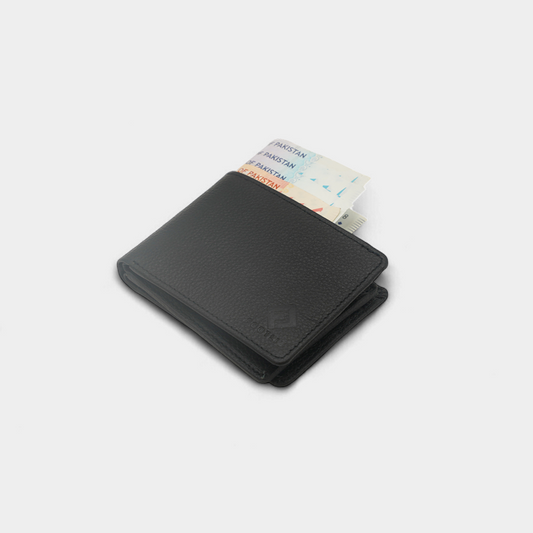 Textured Genuine Black Leather Tri-Fold Wallet
