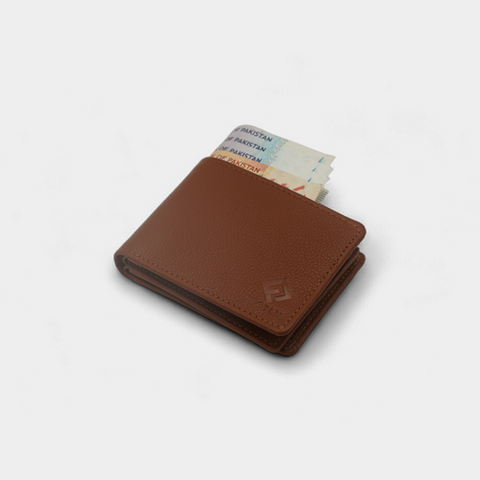 Textured Genuine Tan Leather Tri-Fold Wallet