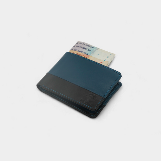 Dual-Tone Genuine Blue Leather Bi-Fold Wallet