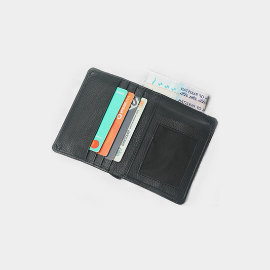 Men’s Premium Leather Bi-Fold Wallet – Black– with ID Window & Multi Card Slots