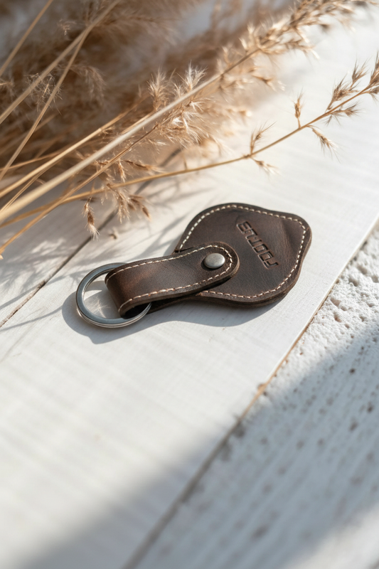 Handmade D Brown Leather Keychain