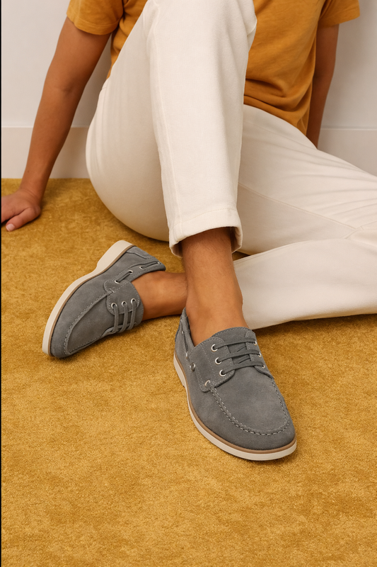 Men's Grey Sued Leather Boat Shoe - FT04-0301