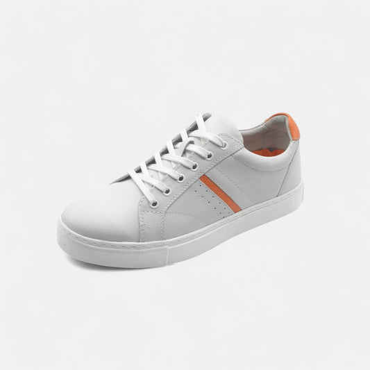 Men's White Orange Leather Casual Sneakers - FT05-1412