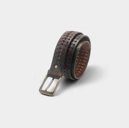 Brown Genuine Leather Belt with Woven Design FTB-PROI