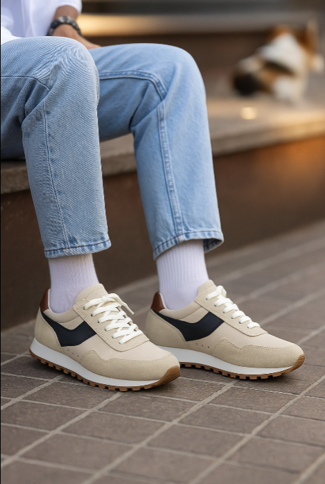 Men's Beige Suede & Leather Sneakers - FT05-0704