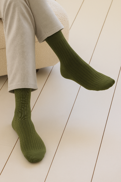 Men's Dark Olive Ribbed Dress Socks - FTS03