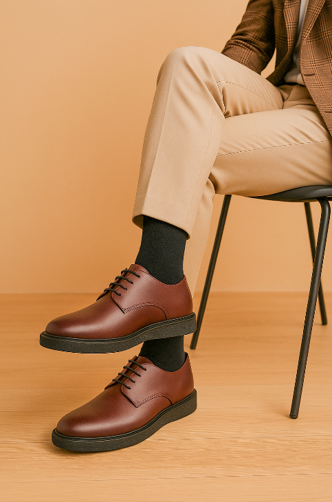 Men's Burgundy Leather Derby Shoes - FT04-0409PS