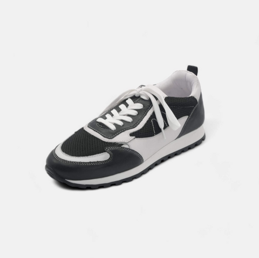 Men's Black Leather  Mesh Sneakers -FT05-0584