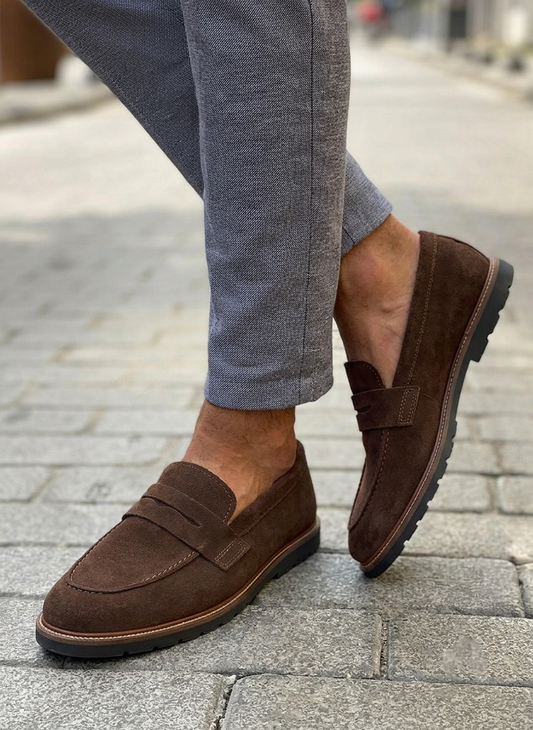 Men's Brown Suede Leather Venetian Loafers - FT04-K0303