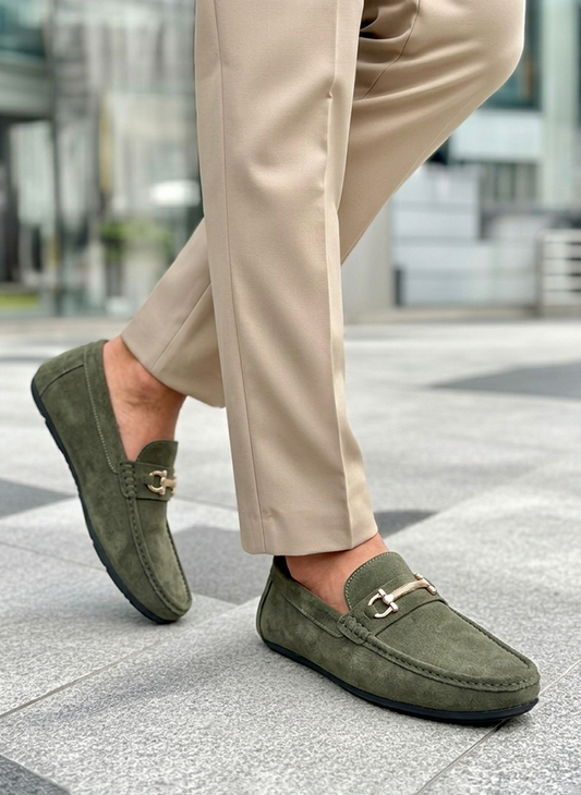 Men’s Olive Suede Leather Horsebit Moccasins – FT03-001
