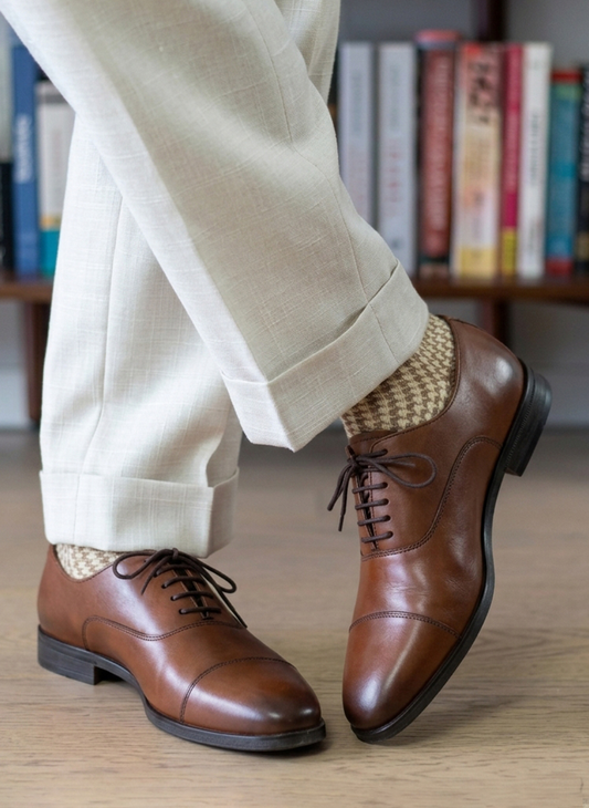 Men's Tan Leather Plain Toe Oxford Shoes – FT07-0403