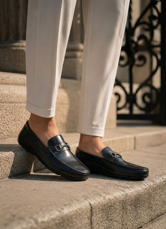 Men’s Black Leather Horsebit Loafers – FT03-002