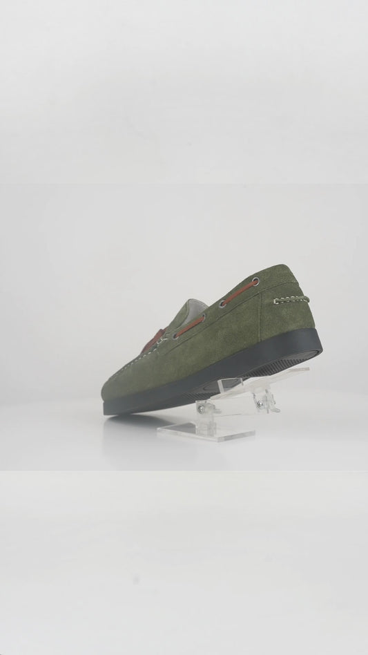 Men's Olive Suede Tassel Boat Loafers - FT04-0991