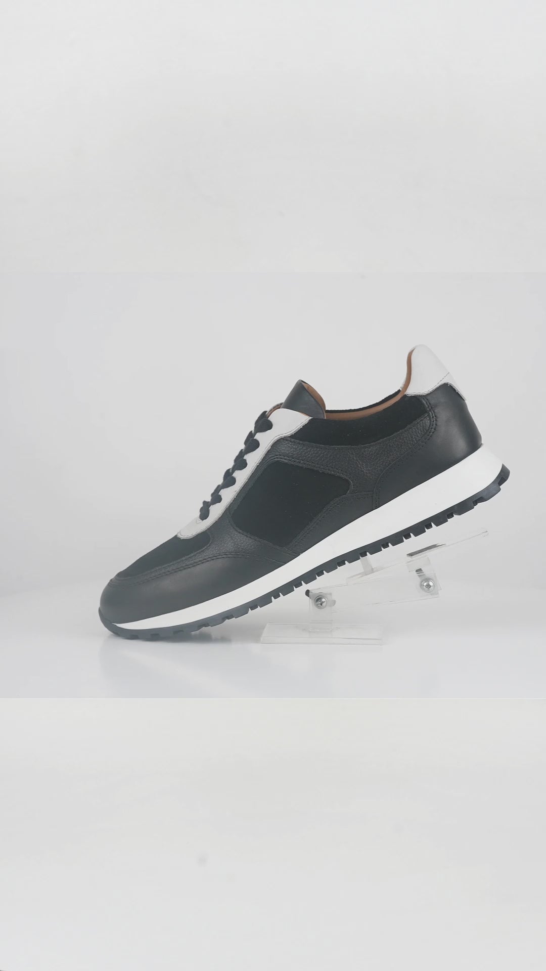 Men's Black White Leather Casual Sneakers - FT05-0703