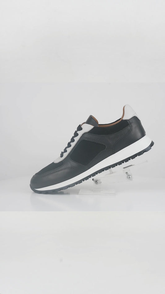 Men's Black White Leather Casual Sneakers - FT05-0703