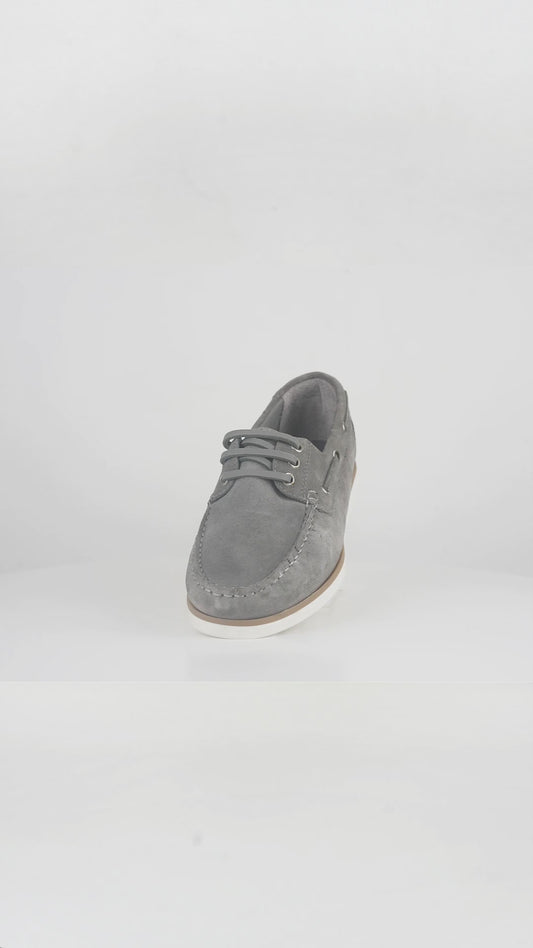 Men's Grey Sued Leather Boat Shoe - FT04-0301