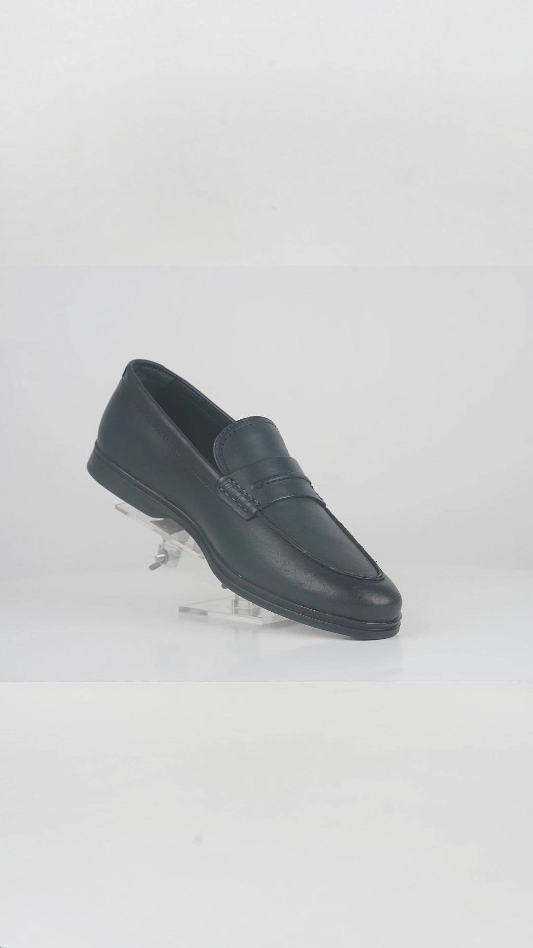 Men's Navy Leather Penny Loafers - FT04-1027