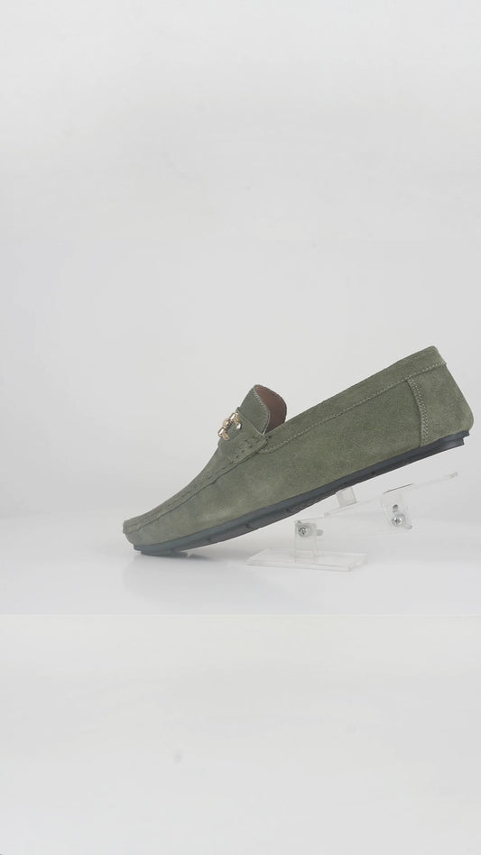 Men’s Olive Suede Leather Horsebit Moccasins – FT03-001