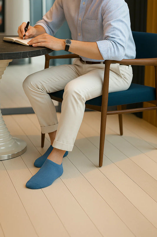 Unisex Plain Prision Blue Sneaker Socks – FTS04